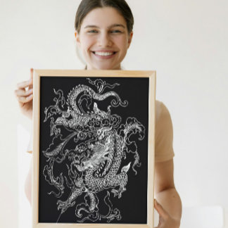 Black and White Dragon Poster Print