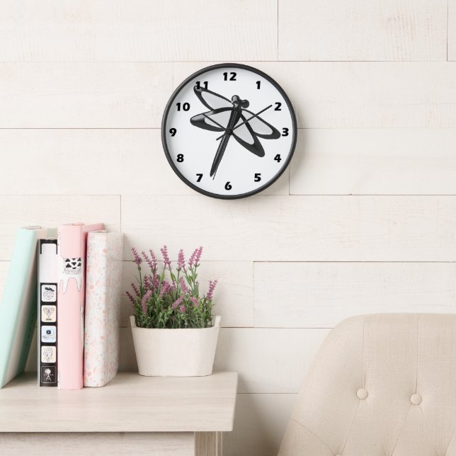 Black And White Dragonfly Clock (Reading Room)