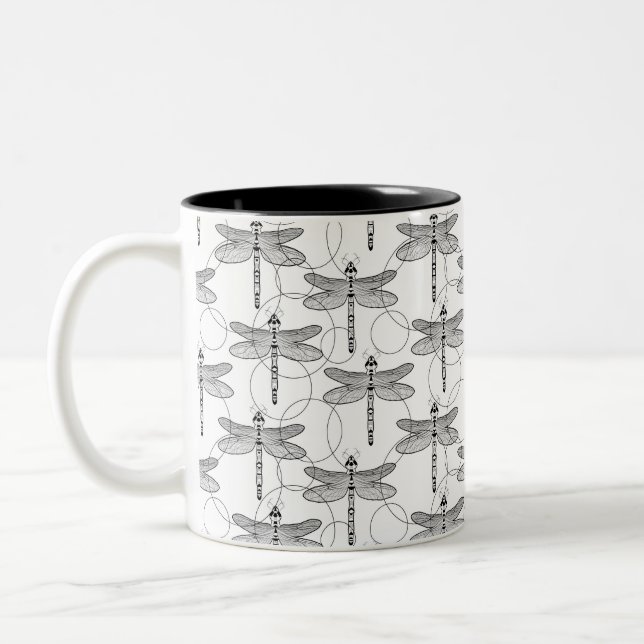 black and white dragonfly Two-Tone coffee mug (Left)