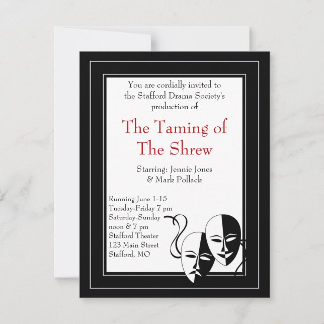 Black and White Drama and Theatre Invitation (Front)