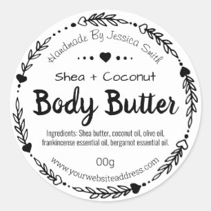 Black And White Drawn Hearts Body Butter Labels