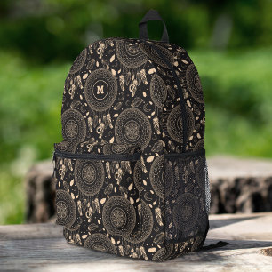 Black And White Dream Catcher Native Boho Pattern Printed Backpack