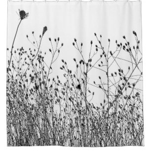 Black and White Dried Plants Silhouette Shower Curtain