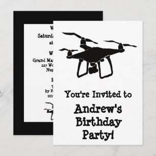 Black and White Drone Birthday Party Invitation