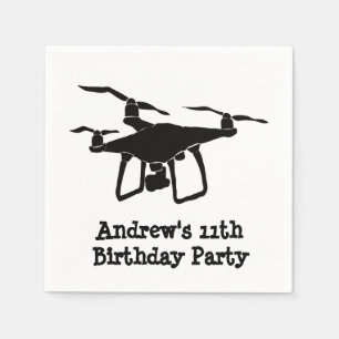 Black and White Drone Birthday Party Napkin