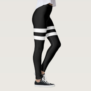 Black and White Dual Thigh Striped Yoga Leggings