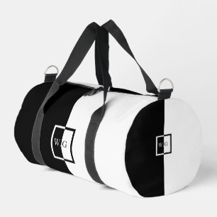 Black and white duo chequerboard initials asymetry duffle bag
