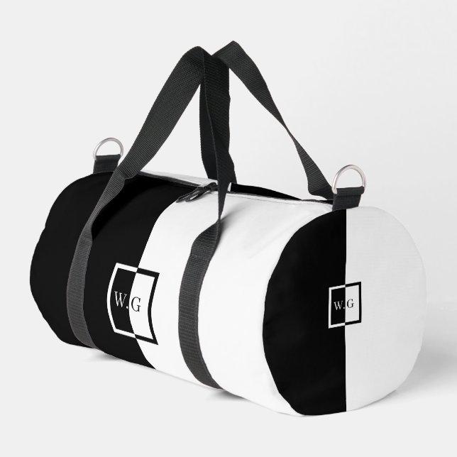 Black and white duo chequerboard initials asymetry duffle bag (Left Corner)