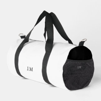 Black and white duo solid colour initials name duffle bag