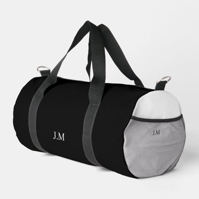 Black and white duo solid colour initials name duffle bag (Right Corner)