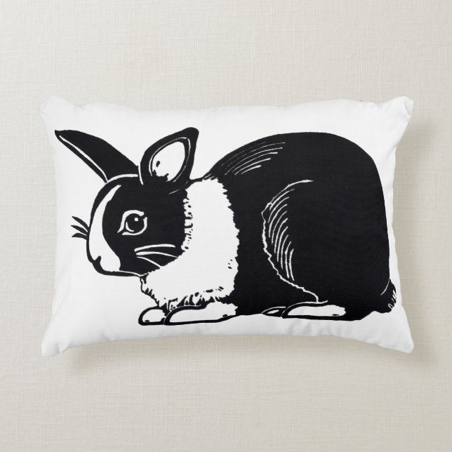 Black and White Dutch Rabbit Accent Pillow (Front)