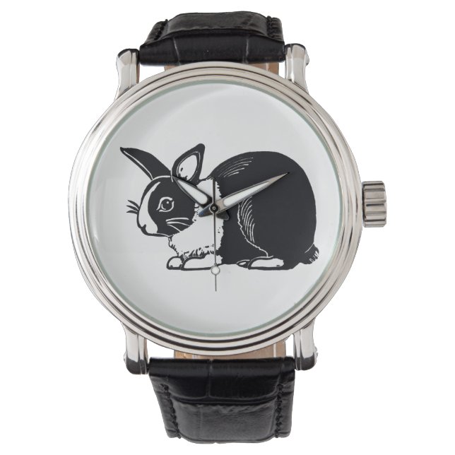 Black and White Dutch Rabbit Wristwatch (Front)