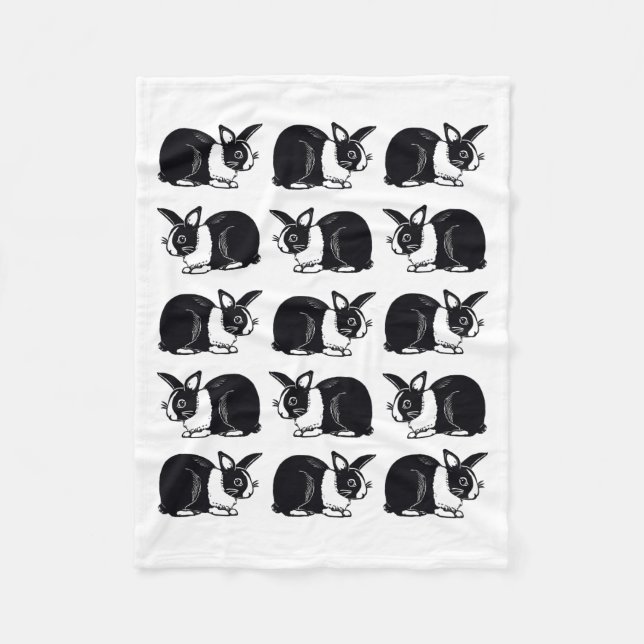 Black and White Dutch Rabbits Fleece Blanket (Front)