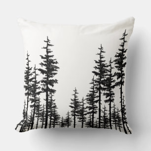 Black And White Eastern Pine Tree Woodland Forest Cushion