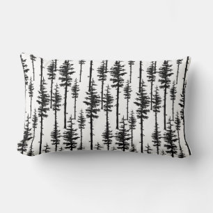 Black And White Eastern Pine Tree Woodland Forest Lumbar Cushion