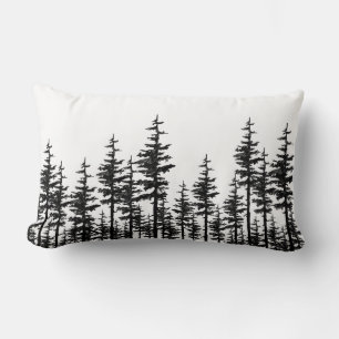 Black And White Eastern Pine Tree Woodland Forest  Lumbar Cushion