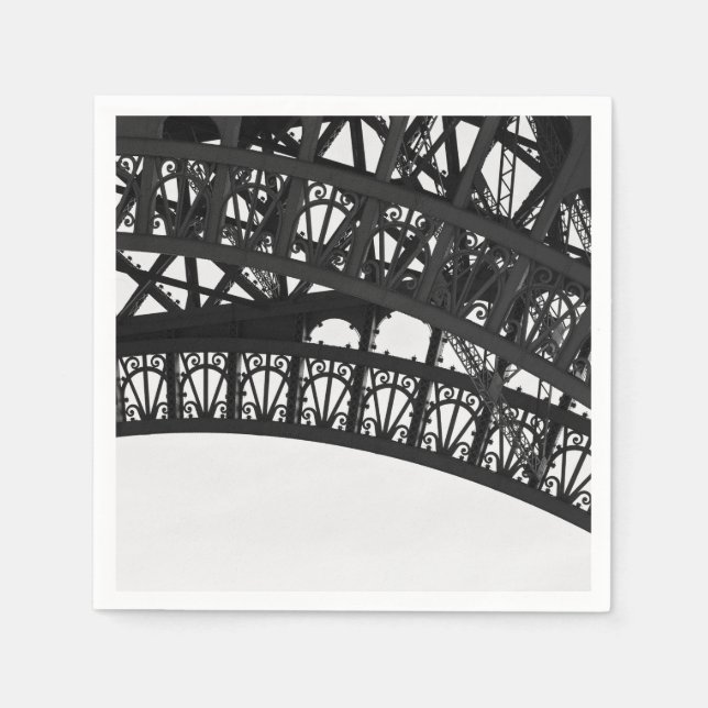 Black and White Eiffel Tower Arch Paper Napkins (Front)