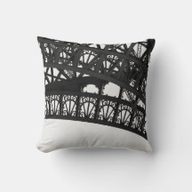 Black and White Eiffel Tower Arch Throw Pillow