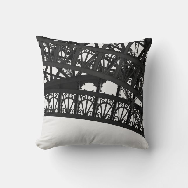 Black and White Eiffel Tower Arch Throw Pillow (Front)