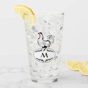 Black and White Elagant Hen on a Monogram Egg Glass