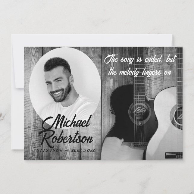 Black and White Electric Guitars Memorial  Invitation (Front)