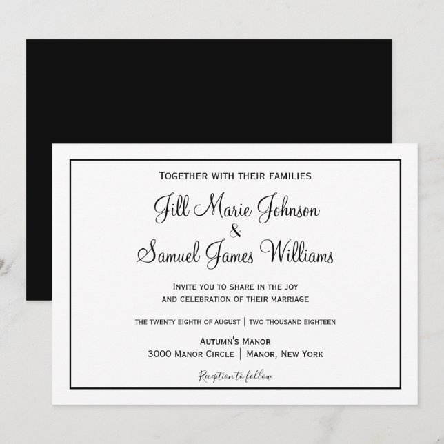 Black and White Elegance Invitation (Front/Back)