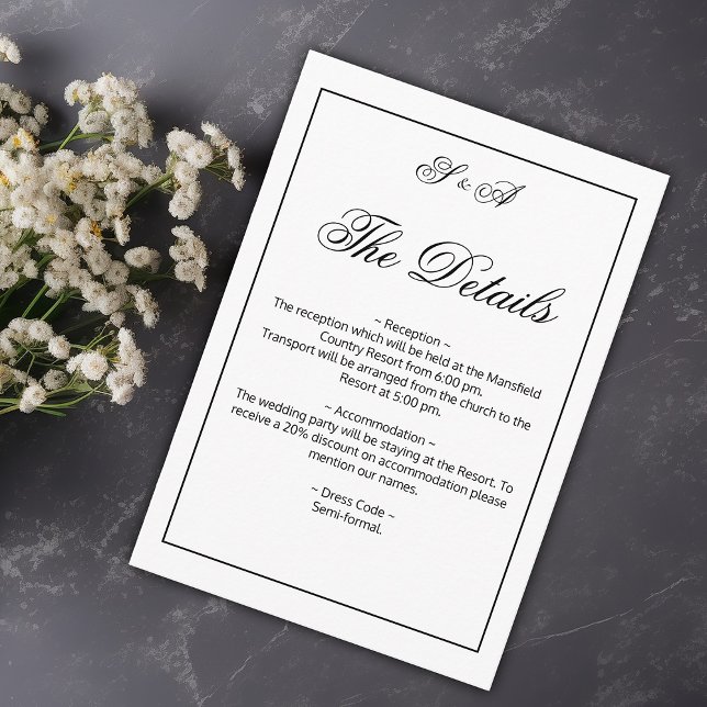 Black and White Elegance Modern Wedding Details Enclosure Card (Creator Uploaded)