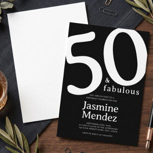 Black and White Elegant 50 & Fabulous Birthday Invitation