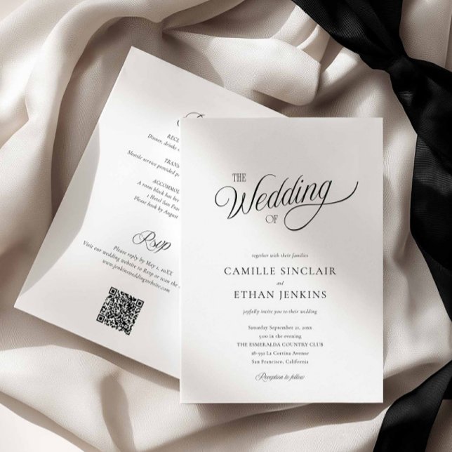 Black and White Elegant All in One Wedding Invitation (The Wedding Black and White all in one Invitation)