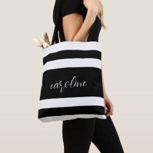 Black and White Elegant and Simple Striped   Tote Bag
