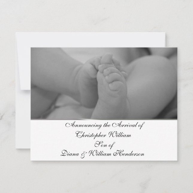 Black and White Elegant Baby Announcement (Front)