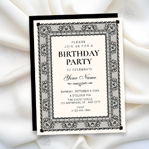 Black and white elegant birthday invitation