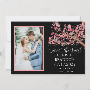 Black and White Elegant Blossom Floral Photo Save The Date