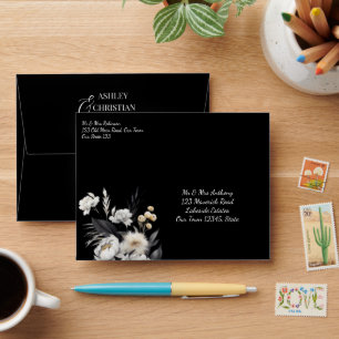 Black and white elegant boho wedding envelope