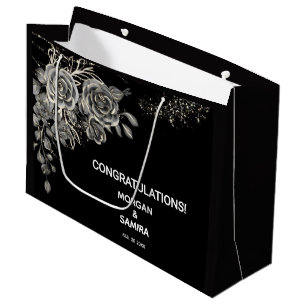Black and white elegant boho wedding large gift bag