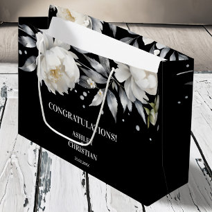 Black and white elegant boho wedding large gift bag