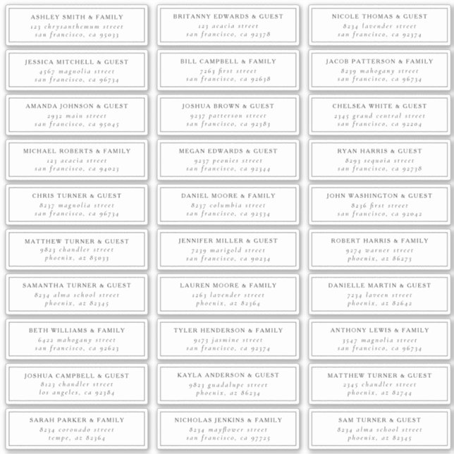 Black and White Elegant Chic Guest Names Address (Front)
