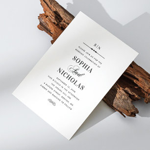 Black and white elegant classic formal wedding invitation