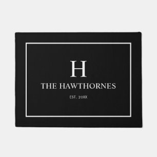 Black and White Elegant Classic Monogram Name Doormat