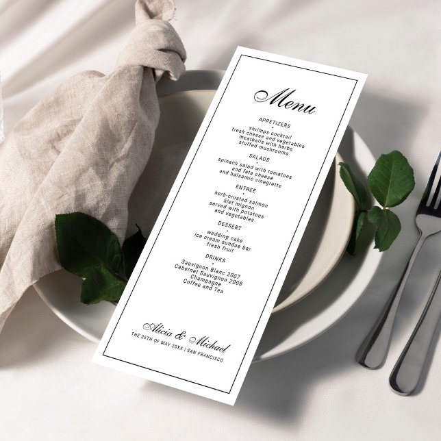 Black and white elegant classic wedding menu (Creator Uploaded)