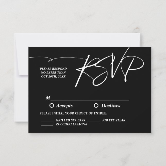 Black and White Elegant Classic Wedding RSVP Card (Front)