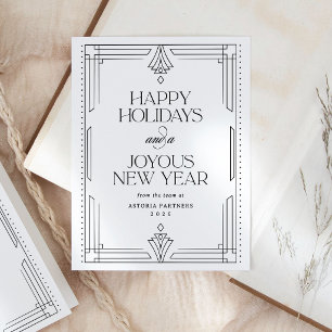 Black and White Elegant Corporate Happy Holidays Holiday Postcard