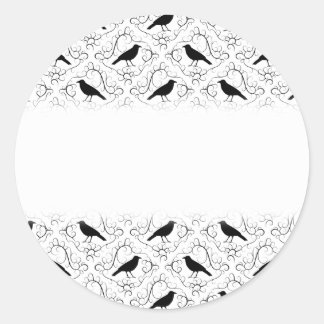 Black and White Elegant Crow Pattern. Classic Round Sticker
