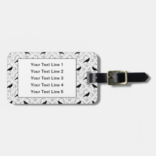 Black and White Elegant Crow Pattern. Luggage Tag