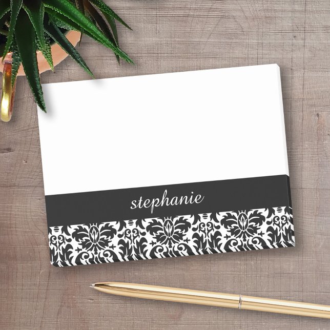 Black and White Elegant Damask Add Your Name Post-it Notes (Personalized Post-It Notes - add name or other text)