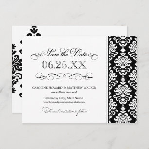 Black and White Elegant Damask Save the Date Announcement Postcard