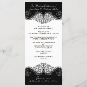 Black and white elegant damask Wedding Programs Programme