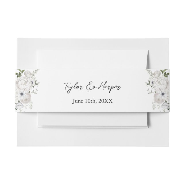 Black and White Elegant Floral Bouquet Modern Invitation Belly Band (Front Example)