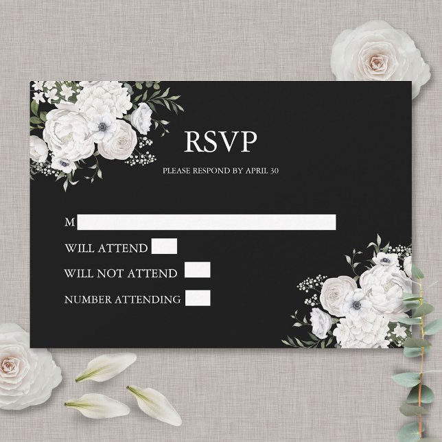 Black and White Elegant Floral Bouquet Modern RSVP Card (Creator Uploaded)