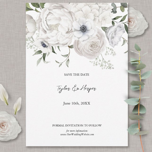 Black and White Elegant Floral Bouquet Modern Save The Date (Creator Uploaded)